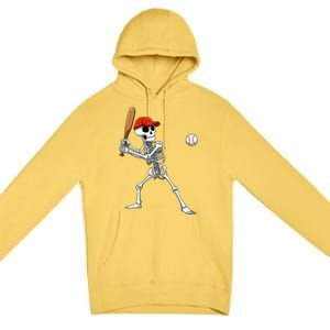 Baseball Skeleton Halloween Skeleton Playing Baseball Premium Pullover Hoodie