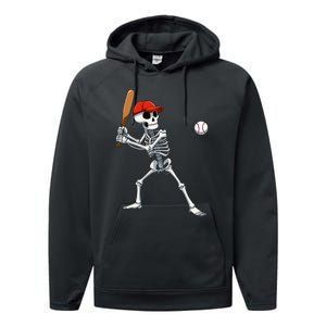 Baseball Skeleton Halloween Skeleton Playing Baseball Performance Fleece Hoodie