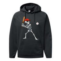 Baseball Skeleton Halloween Skeleton Playing Baseball Performance Fleece Hoodie