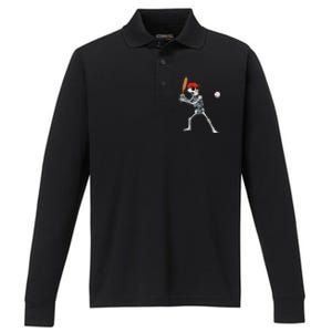 Baseball Skeleton Halloween Skeleton Playing Baseball Performance Long Sleeve Polo