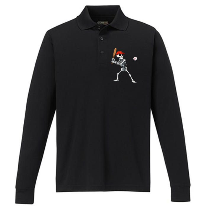 Baseball Skeleton Halloween Skeleton Playing Baseball Performance Long Sleeve Polo