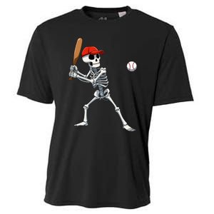 Baseball Skeleton Halloween Skeleton Playing Baseball Cooling Performance Crew T-Shirt