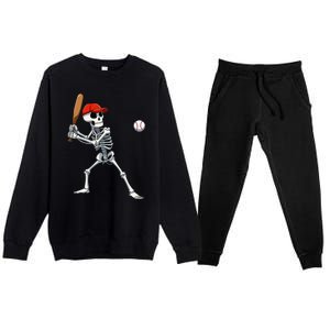 Baseball Skeleton Halloween Skeleton Playing Baseball Premium Crewneck Sweatsuit Set