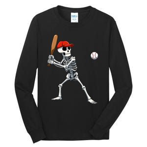 Baseball Skeleton Halloween Skeleton Playing Baseball Tall Long Sleeve T-Shirt