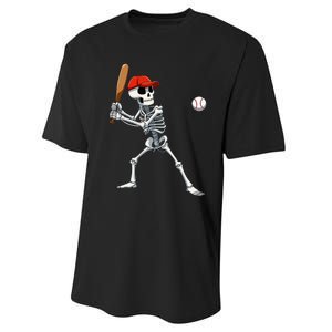 Baseball Skeleton Halloween Skeleton Playing Baseball Performance Sprint T-Shirt