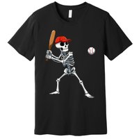 Baseball Skeleton Halloween Skeleton Playing Baseball Premium T-Shirt