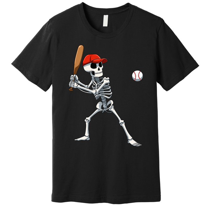 Baseball Skeleton Halloween Skeleton Playing Baseball Premium T-Shirt