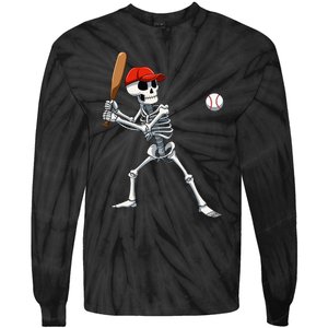 Baseball Skeleton Halloween Skeleton Playing Baseball Tie-Dye Long Sleeve Shirt