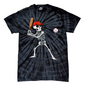 Baseball Skeleton Halloween Skeleton Playing Baseball Tie-Dye T-Shirt