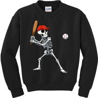 Baseball Skeleton Halloween Skeleton Playing Baseball Kids Sweatshirt