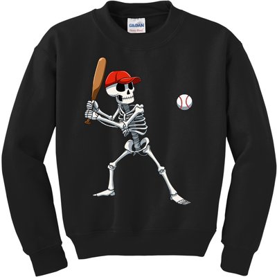 Baseball Skeleton Halloween Skeleton Playing Baseball Kids Sweatshirt