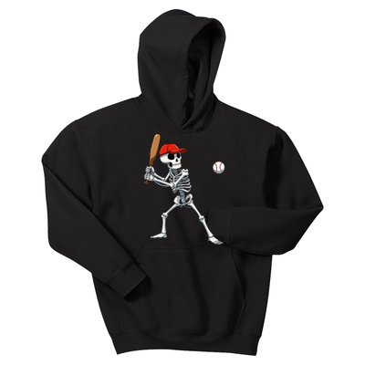 Baseball Skeleton Halloween Skeleton Playing Baseball Kids Hoodie