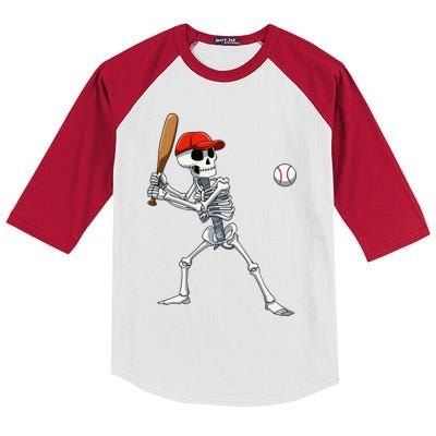 Baseball Skeleton Halloween Skeleton Playing Baseball Kids Colorblock Raglan Jersey