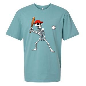 Baseball Skeleton Halloween Skeleton Playing Baseball Sueded Cloud Jersey T-Shirt