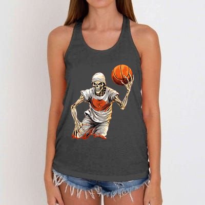 Basketball Skeleton Halloween ArtDunking Skeleton Women's Knotted Racerback Tank