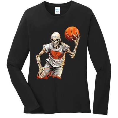 Basketball Skeleton Halloween ArtDunking Skeleton Ladies Long Sleeve Shirt