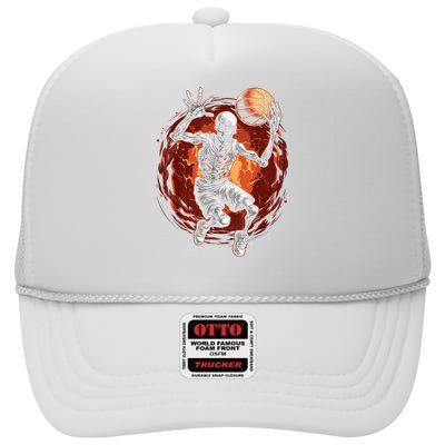 Basketball Skeleton Halloween ArtDunking Skeleton High Crown Mesh Back Trucker Hat