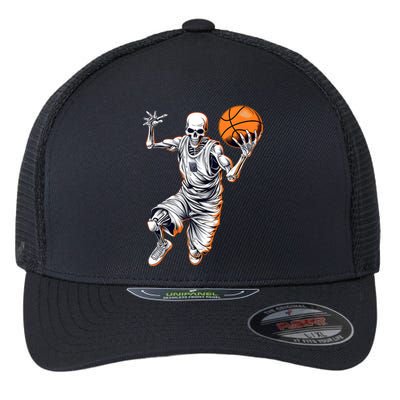 Basketball Skeleton Halloween ArtDunking Skeleton Flexfit Unipanel Trucker Cap