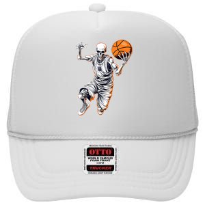 Basketball Skeleton Halloween ArtDunking Skeleton High Crown Mesh Back Trucker Hat