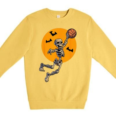 Basketball Skeleton Halloween Men Basketball Halloween Premium Crewneck Sweatshirt