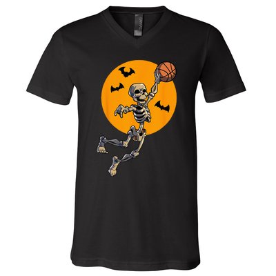 Basketball Skeleton Halloween Men Basketball Halloween V-Neck T-Shirt