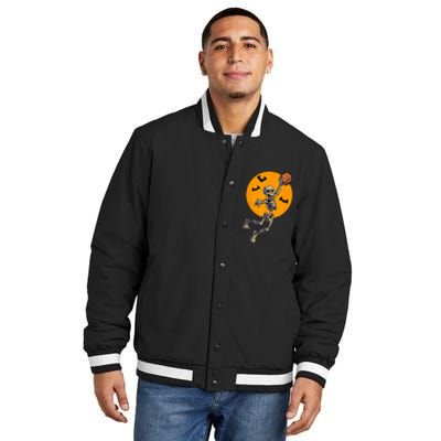 Basketball Skeleton Halloween Men Basketball Halloween Insulated Varsity Jacket