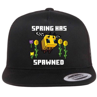 Bee Spring Has Spawned Graphic Blocks Flat Bill Trucker Hat