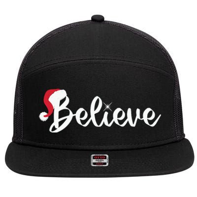 Believe Santa Hat Christmas Gift 7 Panel Mesh Trucker Snapback Hat