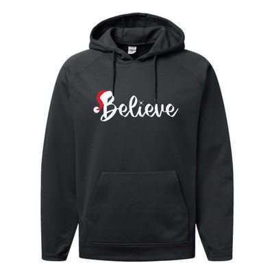 Believe Santa Hat Christmas Gift Performance Fleece Hoodie