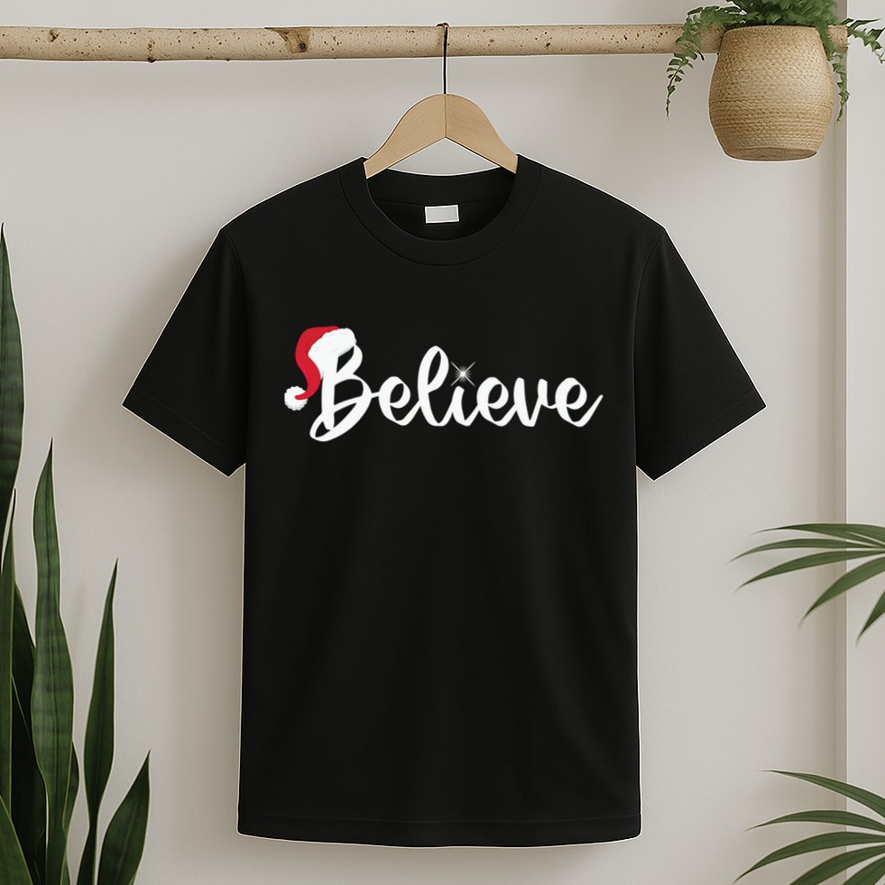 Believe Santa Hat Christmas Gift T-Shirt