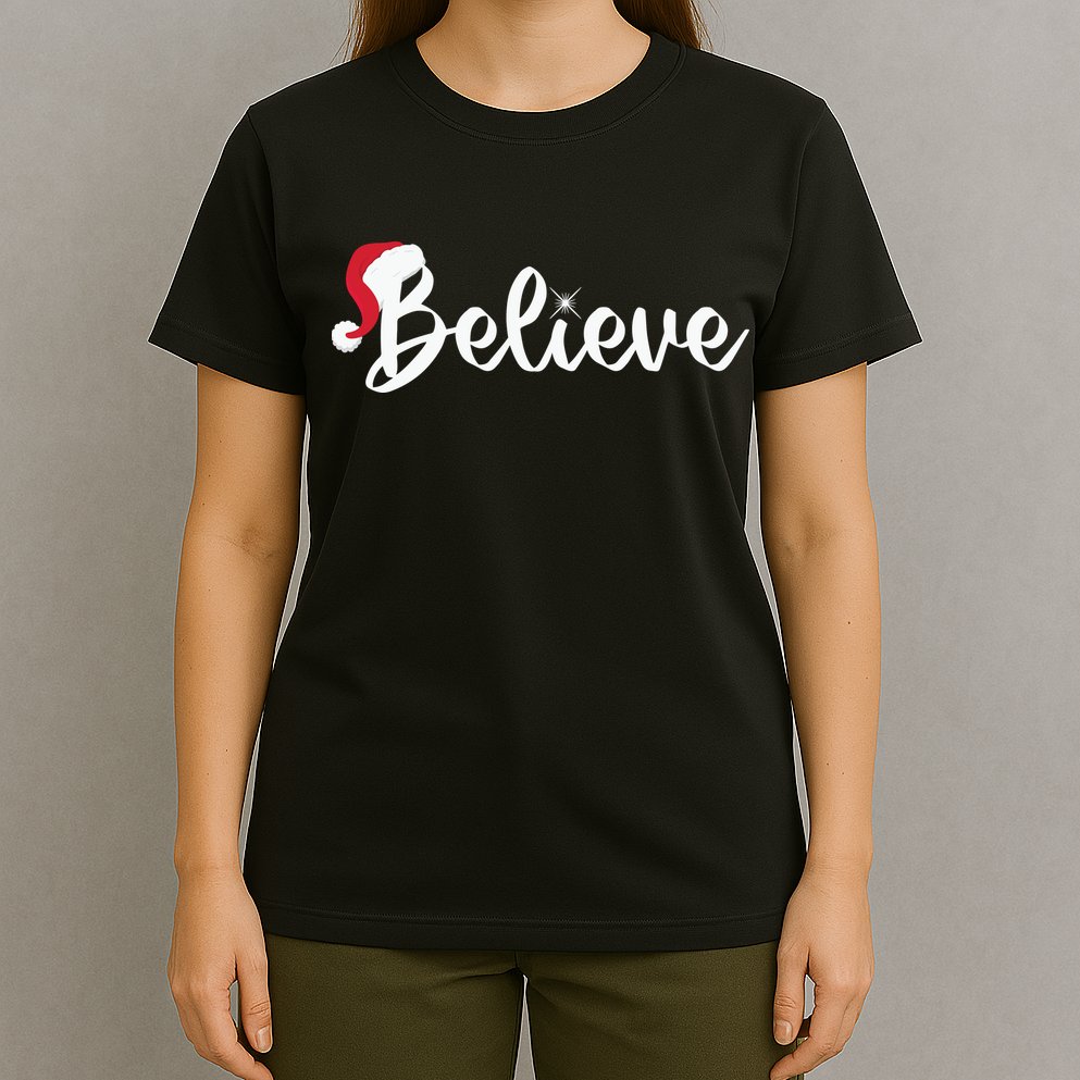 Believe Santa Hat Christmas Gift T-Shirt