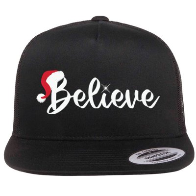 Believe Santa Hat Christmas Gift Flat Bill Trucker Hat