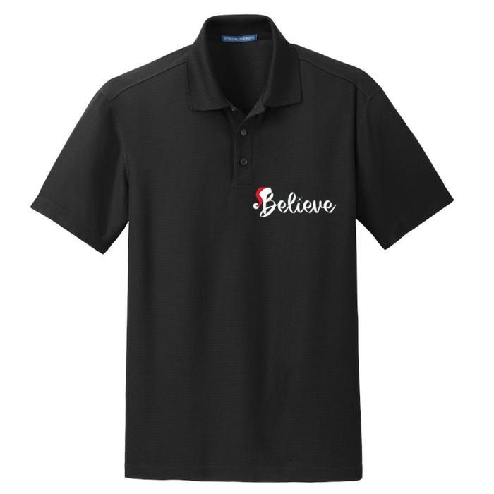 Believe Santa Hat Christmas Gift Dry Zone Grid Polo