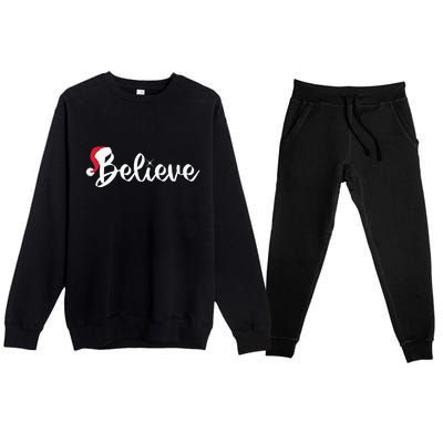 Believe Santa Hat Christmas Gift Premium Crewneck Sweatsuit Set