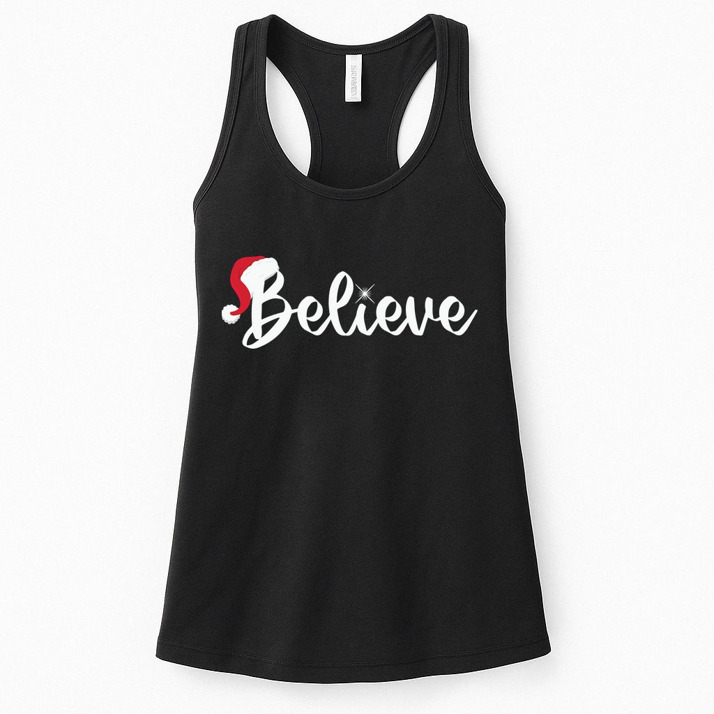 Believe Santa Hat Christmas Gift Womens Tank Top