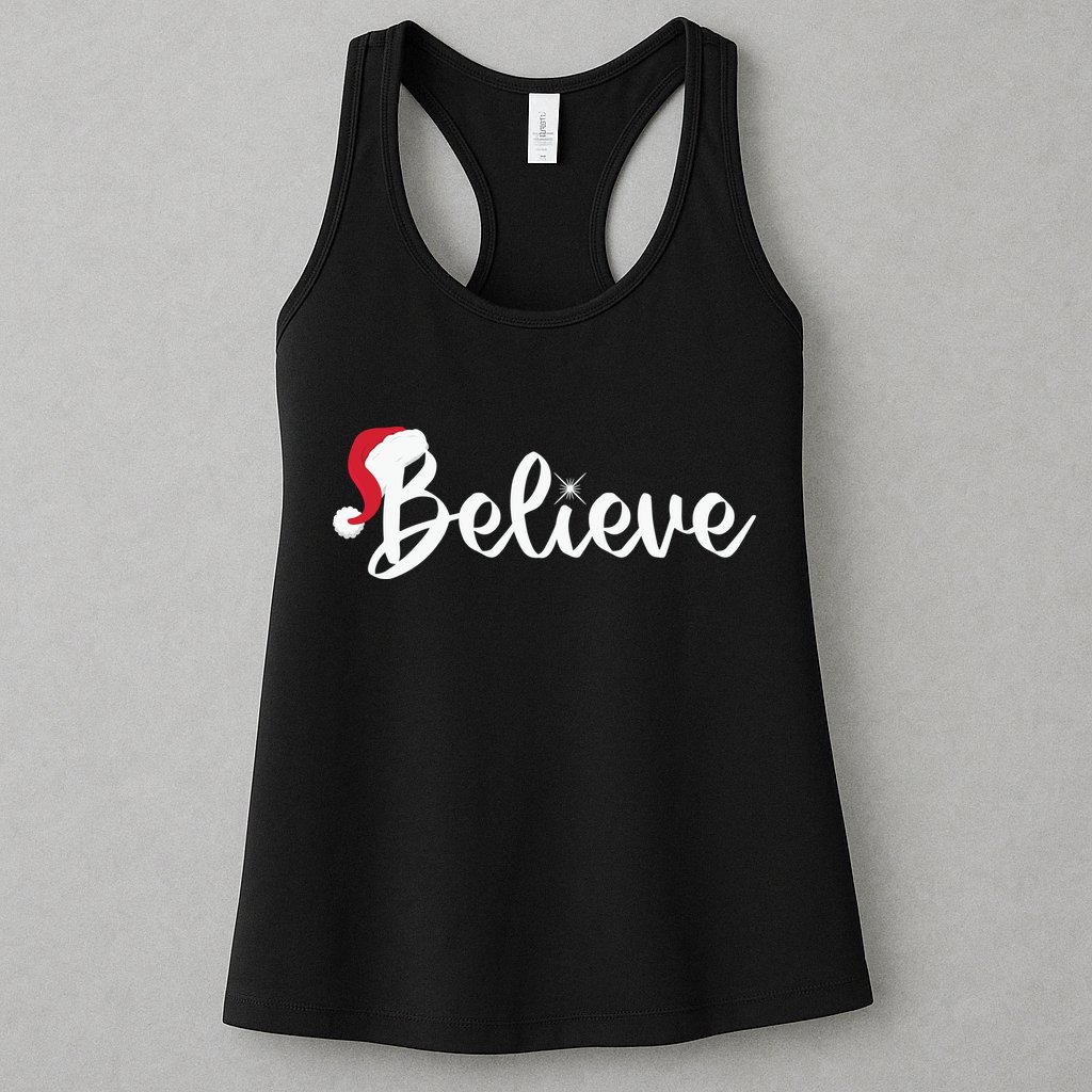 Believe Santa Hat Christmas Gift Womens Tank Top