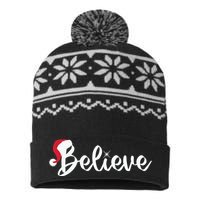 Believe Santa Hat Christmas Gift USA-Made Snowflake Beanie