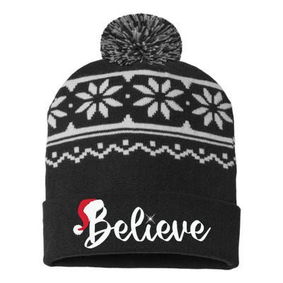 Believe Santa Hat Christmas Gift USA-Made Snowflake Beanie