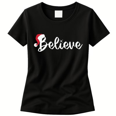 Believe Santa Hat Christmas Gift Womens T-Shirt