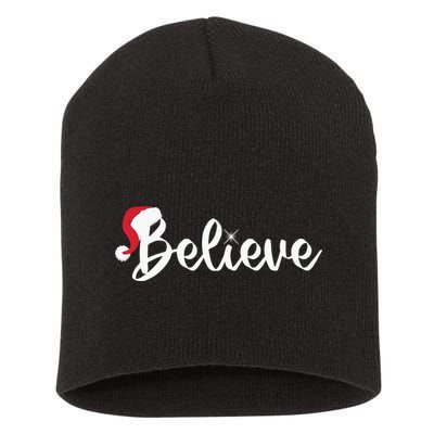 Believe Santa Hat Christmas Gift Short Acrylic Beanie