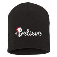 Believe Santa Hat Christmas Gift Short Acrylic Beanie