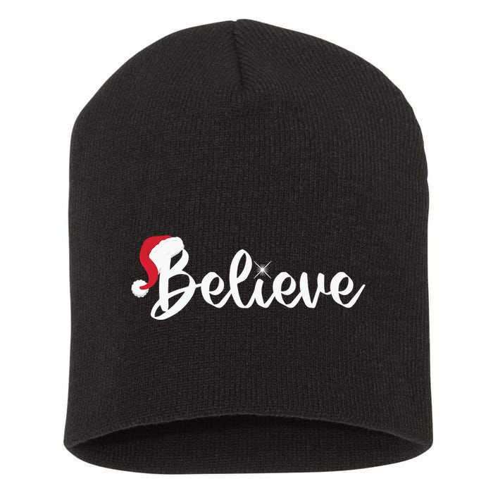 Believe Santa Hat Christmas Gift Short Acrylic Beanie