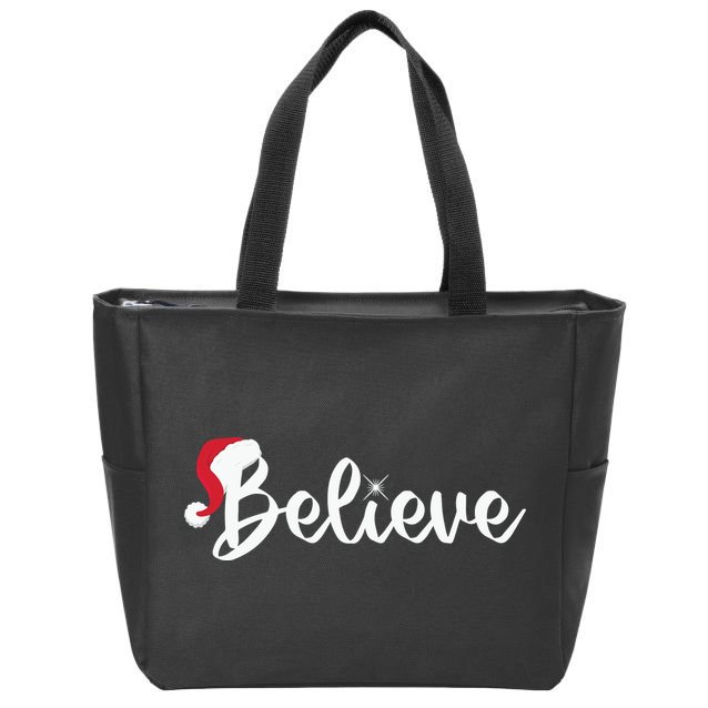 Believe Santa Hat Christmas Gift Zip Tote Bag