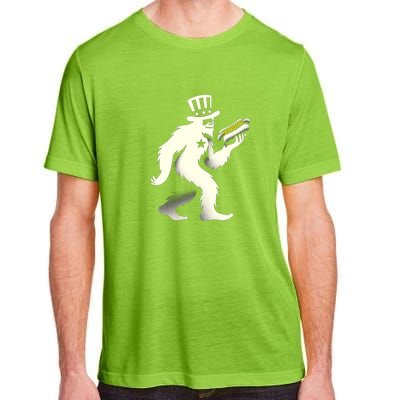 Bigfoot Sasquatch Holding Hotdog 4th Of July Gift Adult ChromaSoft Performance T-Shirt