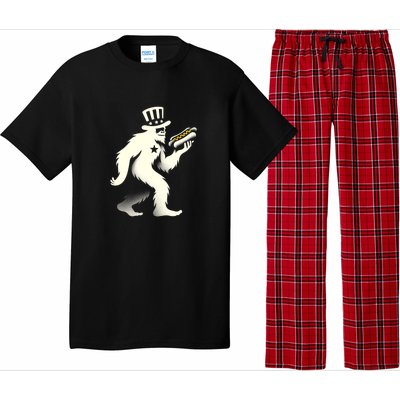 Bigfoot Sasquatch Holding Hotdog 4th Of July Gift Pajama Set