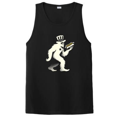 Bigfoot Sasquatch Holding Hotdog 4th Of July Gift PosiCharge Competitor Tank