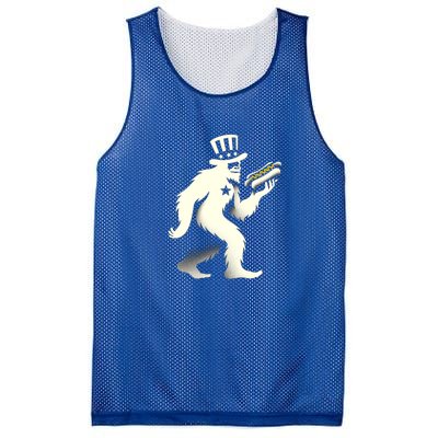 Bigfoot Sasquatch Holding Hotdog 4th Of July Gift Mesh Reversible Basketball Jersey Tank