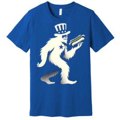 Bigfoot Sasquatch Holding Hotdog 4th Of July Gift Premium T-Shirt