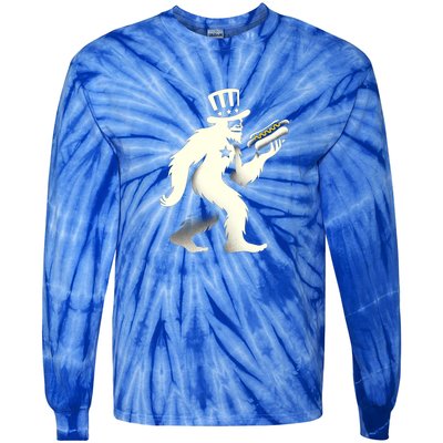 Bigfoot Sasquatch Holding Hotdog 4th Of July Gift Tie-Dye Long Sleeve Shirt