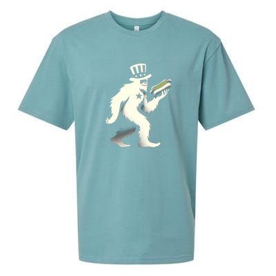 Bigfoot Sasquatch Holding Hotdog 4th Of July Gift Sueded Cloud Jersey T-Shirt